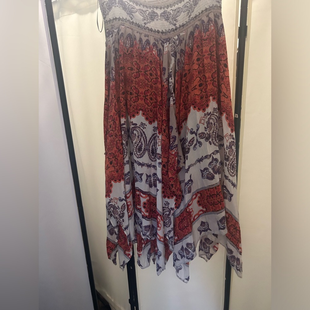 Free People Red and White Asymmetrical Paisley Panel Skirt RARE SOLD OUT UNIQUE